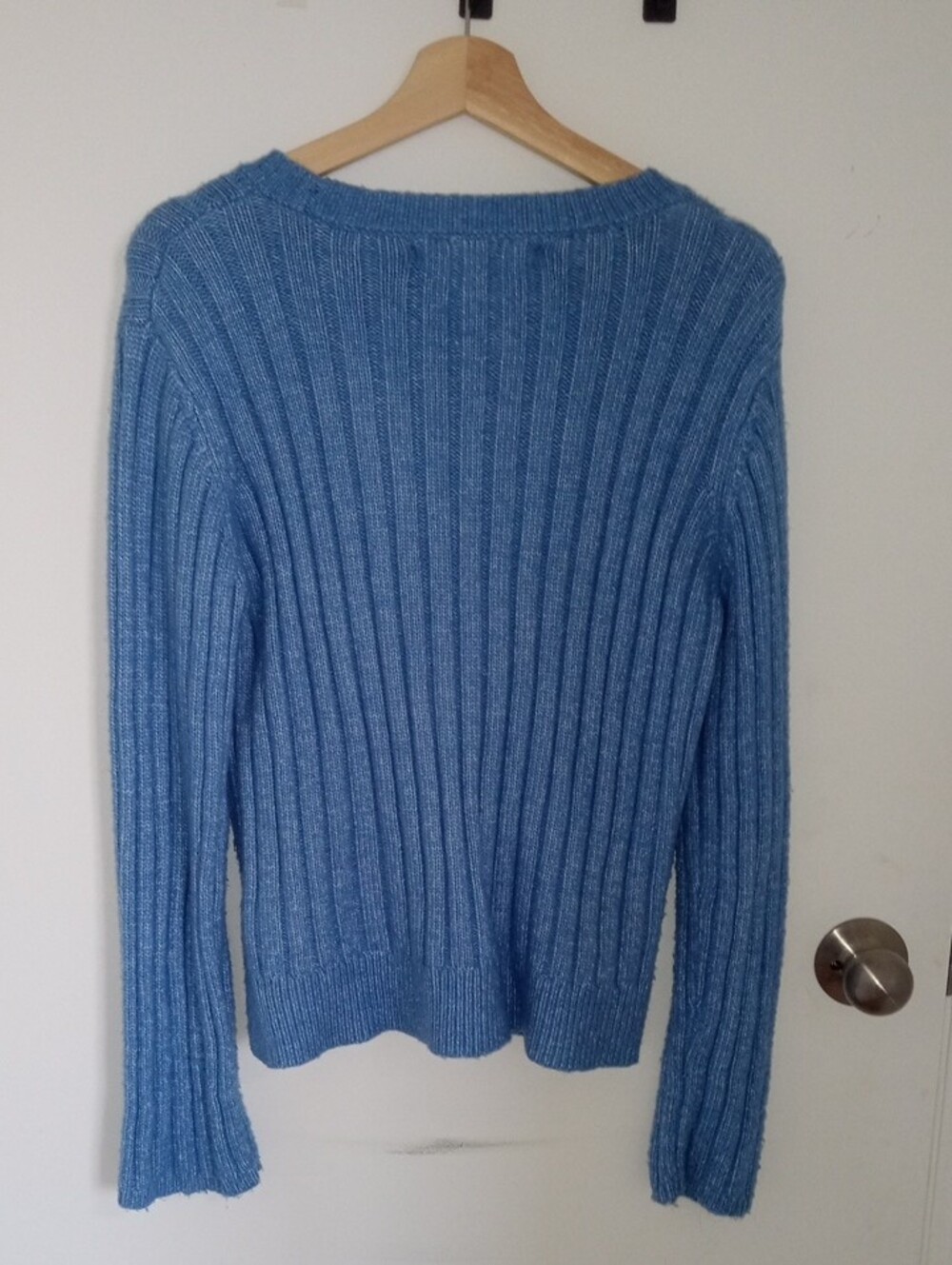 Max Studio Light Blue Ribbed Crewneck Sweater - Picture 4 of 4